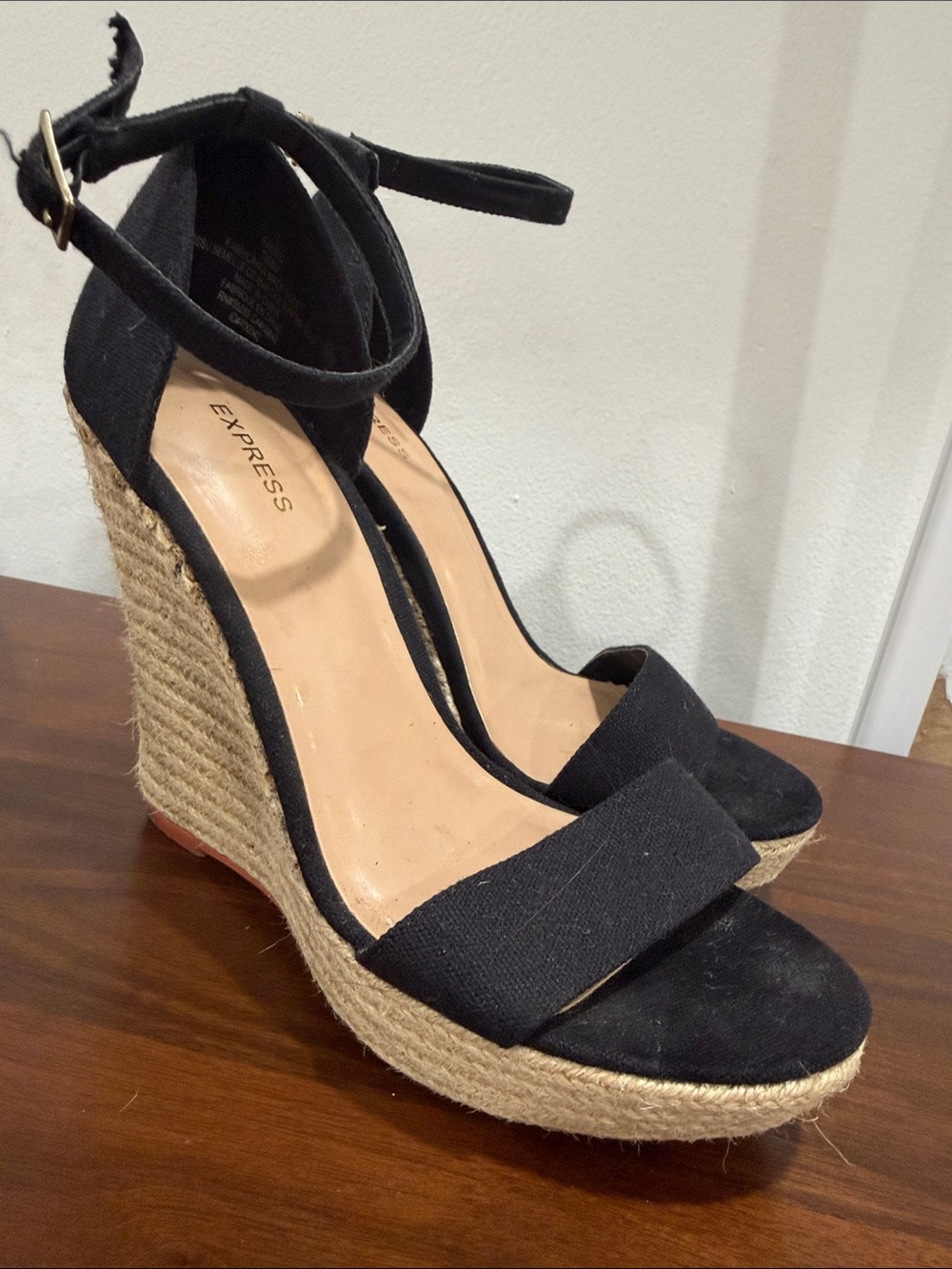Express Black Espadrille Wedge Sandals with Ankle Strap
